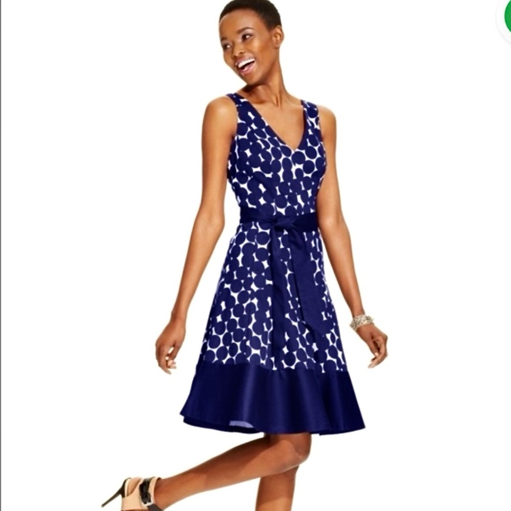 Nine West Sleeveless Navy and White Polka Dot Women’s Midi Dress Size 20W NWOT